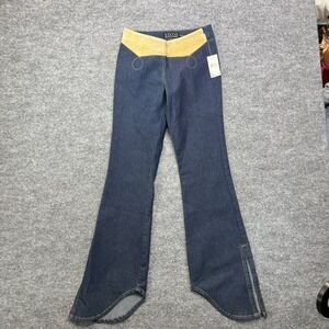 Y.O.Y.O Flare Western Jeans Women's 5/6 Indigo Denim‎ Suede Trim - 27x32 NWT